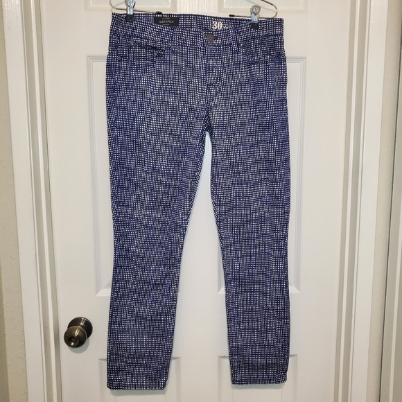 J. Crew Blue/White Checkered Toothpick Pants Sz 30 - Picture 1 of 10